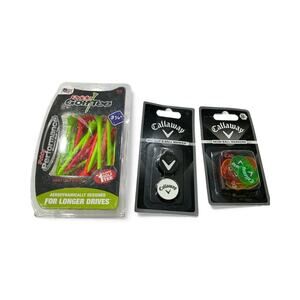 Callaway  Plastic Golf Tees, a Hat Clip & Ball Marker, and Neon Ball Markers